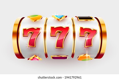 Golden slot machine wins the jackpot. 777 Big win concept. Casino jackpot. Vector illustration