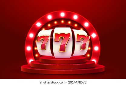 Golden slot machine wins the jackpot. 777 Big win concept. Casino jackpot. Vector illustration