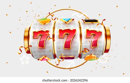 Golden Slotmaschine gewinnt den Jackpot. 777 Big win Konzept. Casino-Jackpot. Vektorgrafik