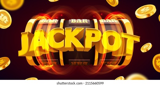 Golden slot machine wins the jackpot. 777 Big win concept. Casino jackpot. Vector illustration