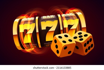 Golden slot machine wins the jackpot. 777 Big win concept. Casino jackpot. Vector illustration