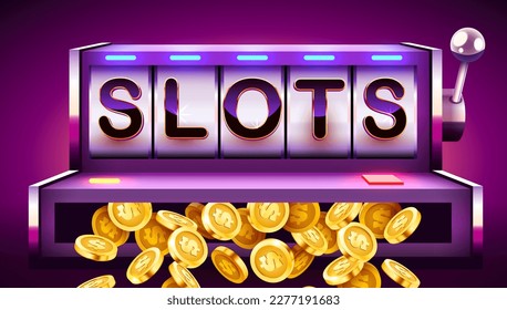 Golden slot machine wins the jackpot. 777 Big win concept. Casino jackpot. Vector illustration