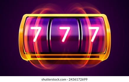 Golden slot machine wins the jackpot. 777 Big win concept. Casino jackpot. Vector illustration