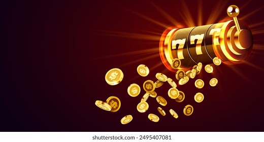 Golden slot machine wins the jackpot. 777 Big win concept. Casino jackpot. Vector illustration