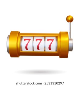 Golden slot machine wins the jackpot. Vector illustration. Game slot concept. Realistic 3d icon for casino and gambling industry