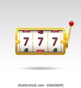 Golden slot machine wins the jackpot. Vector illustration isolated on white background