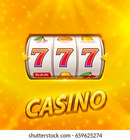 Golden slot machine wins the jackpot. Isolated on gold background. Vector illustration