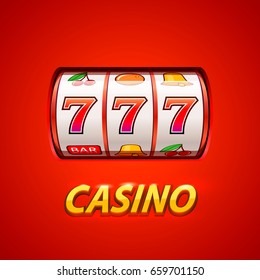 Golden slot machine wins the jackpot. Isolated on red background. Vector illustration