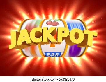 Golden Slot Machine Wins The Jackpot. Big Win Concept. Casino Jackpot. Vector Illustration
