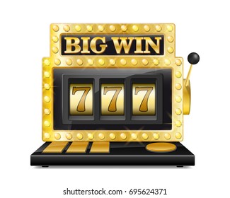 Golden slot machine wins the jackpot. lucky seven in gambling game Isolated on white background. Casino big win slot machine vector illustration