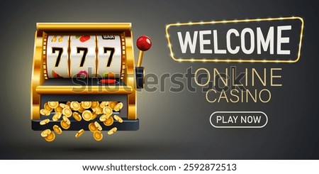 Golden slot machine wins the jackpot. 777 Big win concept. Casino jackpot. Vector illustration