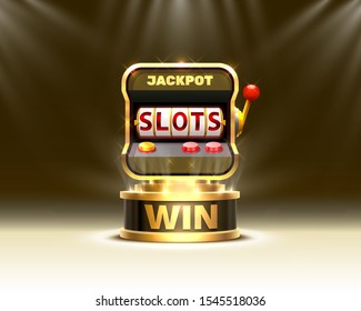 Golden Slots 777 banner casino on the scene background. Vector illustration