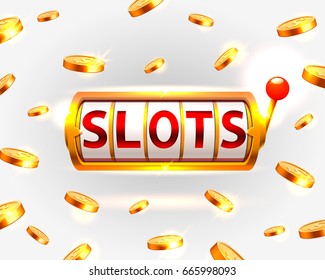 Golden slots machine wins the jackpot. Vector illustration isolated on white background. Vector illustration