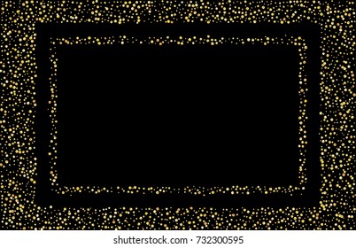 Golden small confetti on a black background. Luxury New Year Background. Gold shiny abstract texture. Element of design. Vector illustration, EPS 10.