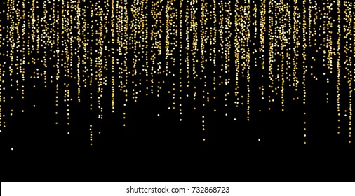 Golden small confetti on a black background. Luxury New Year Background. Gold shiny abstract texture. Element of design. Vector illustration, EPS 10.