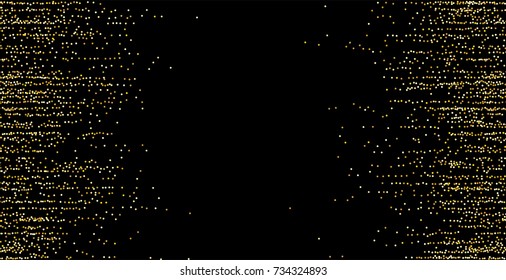 Golden small confetti on a black background. Luxury New Year Background. Gold shiny abstract texture. Element of design. Vector illustration, EPS 10.