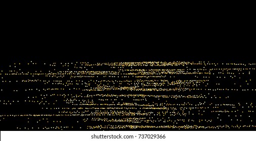 Golden small confetti on a black background. Luxury New Year Background. Gold shiny abstract texture. Element of design. Vector illustration, EPS 10.