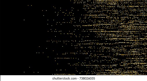 Golden small confetti on a black background. Luxury New Year Background. Gold shiny abstract texture. Element of design. Vector illustration, EPS 10.