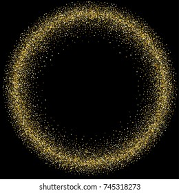 Golden small confetti on a black background. Luxury New Year Background. Gold shiny abstract texture. Element of design. Vector illustration, EPS 10.