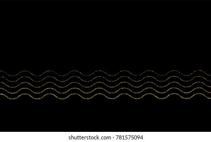 Golden small confetti on a black background. Luxury festive background. Golden abstraction from the points scattered over the black background. Design element for postcard, poster, banner. Vector