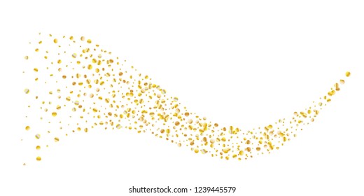 Golden small confetti on white background. Luxury festive New Year background. Gold shiny abstract texture. Element of design. Vector illustration, EPS 10.