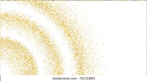 Golden small confetti on white background. Luxury festive New Year background. Gold shiny abstract texture. Element of design. Vector illustration, EPS 10.