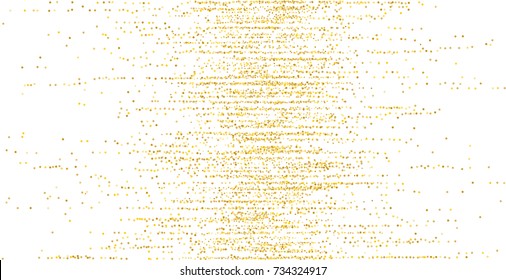 Golden small confetti on white background. Luxury festive New Year background. Gold shiny abstract texture. Element of design. Vector illustration, EPS 10.