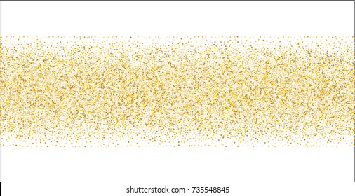Golden small confetti on white background. Luxury festive New Year background. Gold shiny abstract texture. Element of design. Vector illustration, EPS 10.