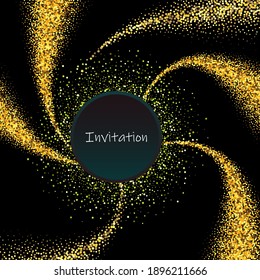 
Golden small dots, glitter of gold on a dark background, banner design, invitation