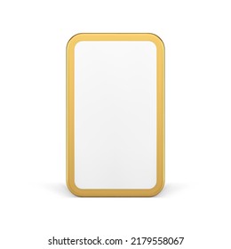 Golden smartphone touch screen user interface menu internet advertising frame template realistic 3d icon vector illustration. Mobile phone display social network online cyberspace promo front view