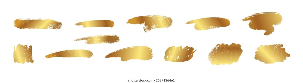 Golden smear effect with sparkle powder. Metallic paint strokes and celebration background. Flat vector illustration isolated on white background.