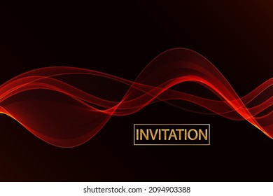 Goldener glatter transparenter Wellenlinien-Stil auf schwarzem Hintergrund, Design-Element, Einladung