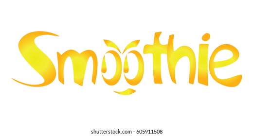 Golden smoothie word with an abstract smile/ talking/ spunky face made from the two O letters