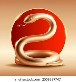 Golden snake on Chinese New Year festive background.