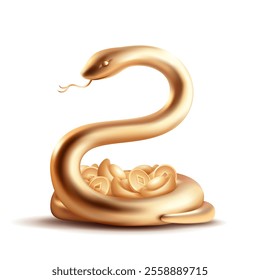 Golden snake on plain background. Isolated. 