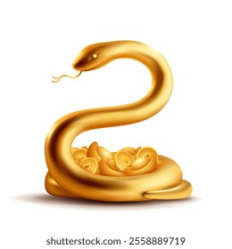 Golden snake on plain background. Isolated. 