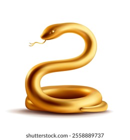 Golden snake on plain background. Isolated. 