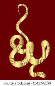 Golden Snake on red background.