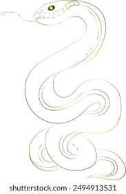 Golden snake outline simple vector design. Elegant golden snake the symbol of the Year isolated on white background. Design for New Year banner, backgrounds, cards with space for text.