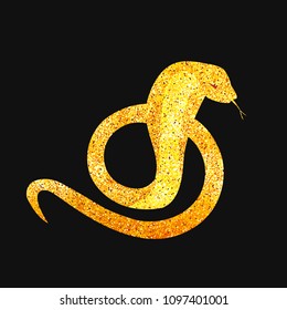 golden snake silhouette curled up in the ring. snake logo - vector illustration