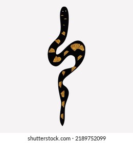 Golden snake ,tattoo. illustration ,cobra logo. Black and gold  silhouette snake. Vector.
