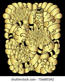 Golden Snake vector.Sticker and hand drawn snake.Golden snake Reptile on cloud tattoo.