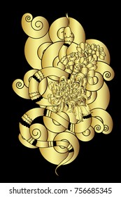 Golden Snake vector.Sticker and hand drawn snake.Golden snake Reptile on cloud tattoo.