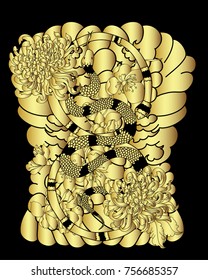Golden Snake vector.Sticker and hand drawn snake.Golden snake Reptile on cloud tattoo.