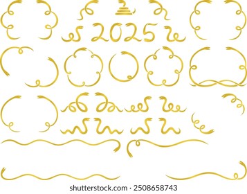 Golden snakes frame and decoration set for new year 2025