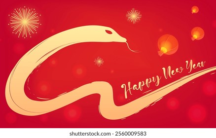 Golden snakes and lanterns in the background of the Spring Festival