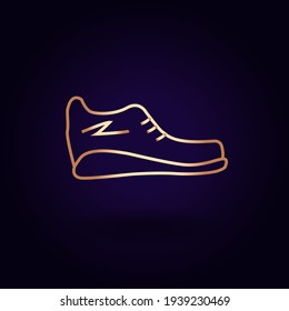 Golden sneaker icon. Golden shiny modern element. Vector sticker. School topics. Part of the set. Vector illustration of EPS 10.