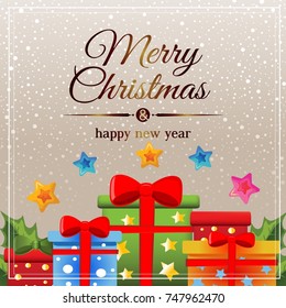 golden snow christmas card with gift