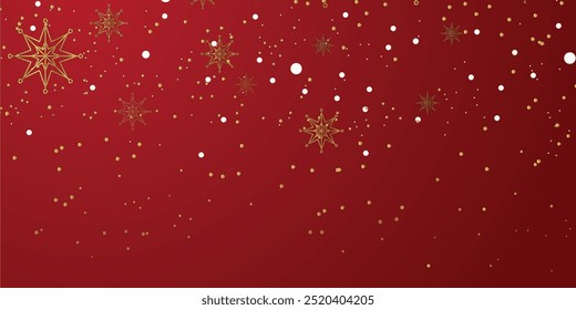 Golden Snow red background. Christmas snowy winter design. White falling snowflakes, abstract landscape. Cold weather effect. Magic nature fantasy snowfall texture decoration. Vector illustration