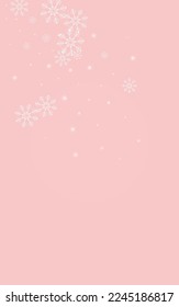 Golden Snow Vector Pink Background. Winter Snowfall Pattern. Gold Sky Card. Holiday Snowflake Design.